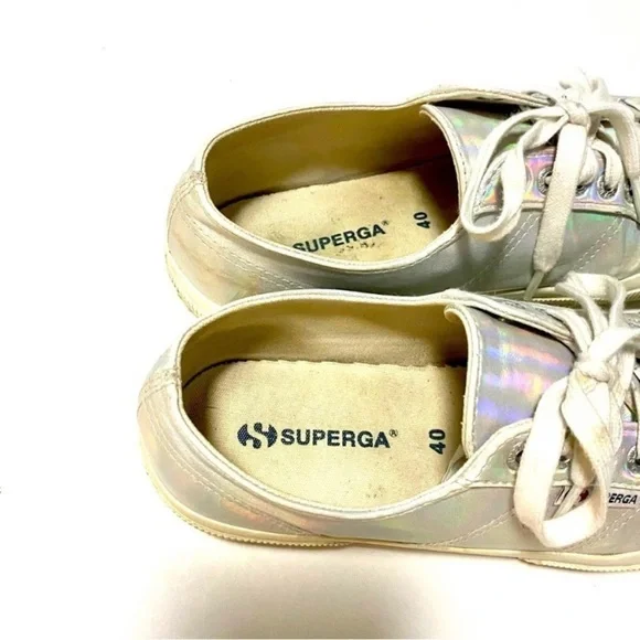 Superga White Iridescent Hologram Sneakers Trainers Size 9 Silver Metallic - Picture 12 of 16